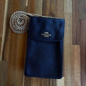Black/Gold Coach Phone & Card Holder Crossbody